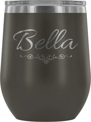 Bella - Vaso de vino aislado con tapa, copa de vino de acero inoxidable sin tallo de 12 onzas, taza de viaje aislada al vacío de doble pared para