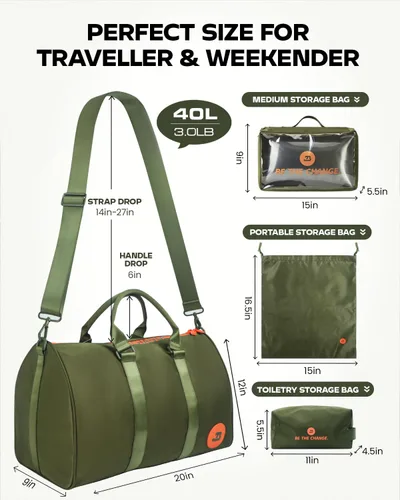 Miniatura 19 de Bolsas de gimnasio impermeables, bolsa de lona deportiva de nailon 1000D resistente para nadar durante la noche, fin de semana, bolsas de viaje