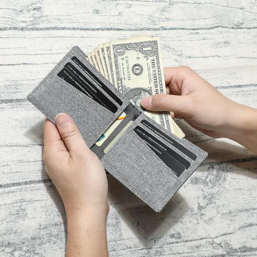 Miniatura 3 de Lanyani Carteras RFID plegables simples Sack - gris claro Minimalista