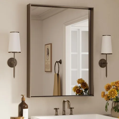 Miniatura 32 de Keonjinn - Espejo rectangular con marco negro para baño de 40 x 30 pulgadas, espejo de pared para sobre el lavabo, espejos de tocador de metal