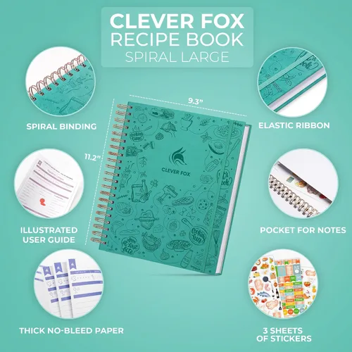 Miniatura 2 de Clever Fox Libro de recetas en espiral - Libro de cocina familiar en blanco - Diario de cocina vacío - Organizador de cuaderno para escribir recetas