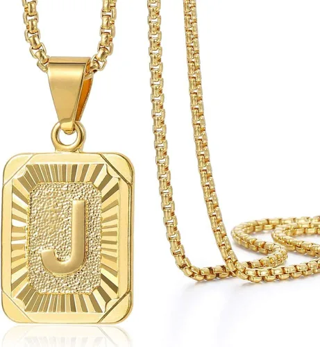 Trendsmax - Collar con colgante de letra inicial para hombre y mujer chapado en oro amarillo cadena de acero inoxidable A Z 22 pulgadas
