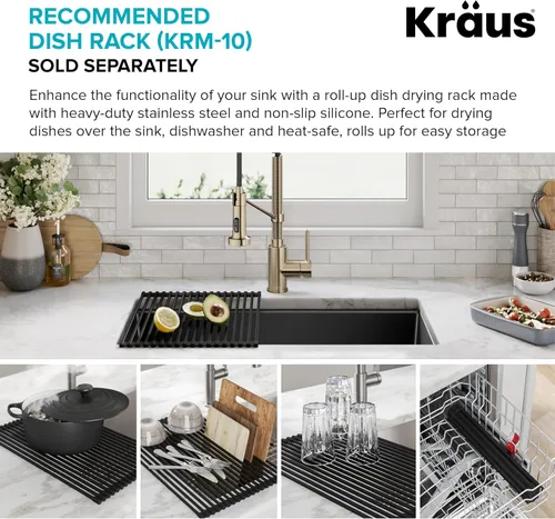 Miniatura 15 de Kraus Quarza - Fregadero de cocina de granito para montar por debajo, cajón único de 31 pulgadas, en ónix negro, KGU-413B