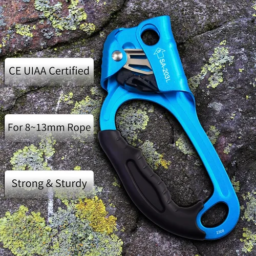Miniatura 7 de Ascensor de mano CE, equipo de engranaje de rapel de 308.6 lbs con mango de goma ergonómico para arbolista de árboles de escalada en roca