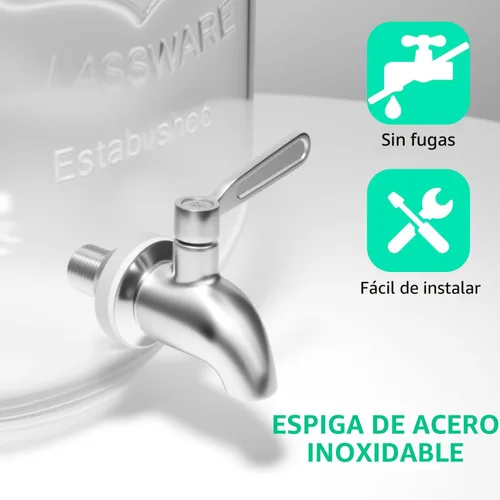 Miniatura 2 de dispensador de bebidas de vidrio de 1 galón con soporte, paquete de 2 dispensadores de vidrio con llave de acero inoxidable, dispensador de agua