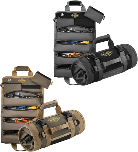 The Ryker Roll Up Tool Bag Organizer Gifts for him (2-pack) Heavy Duty Small Motorcycle Tool Roll Bag Organizer Portable Rollup Toolbag w/Detachable