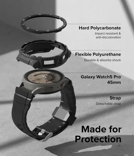 Miniatura 7 de Ringke Fusion-X Guard [Correa de reloj + funda] Compatible con Samsung Galaxy Watch 5 Pro Correa con funda (2022) a prueba de golpes con correa Negro