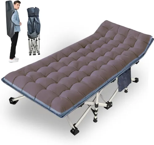Miniatura 10 de Paquete de 2 catres de camping con colchón, cama cómoda, catre plegable, catres resistentes para dormir con bolsa de transporte para adultos