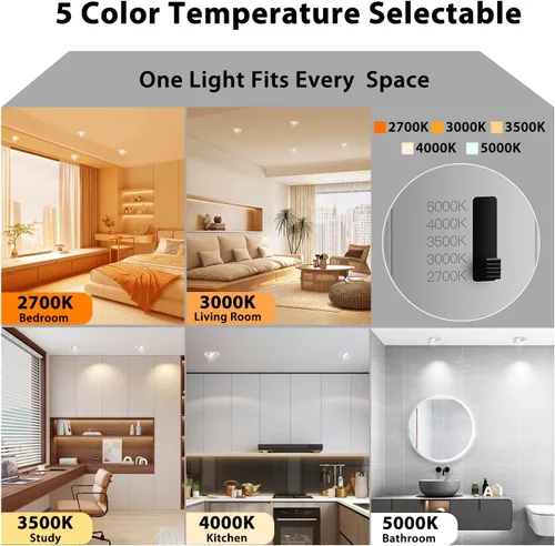 Miniatura 3 de zouzai 4 pulgadas 5CCT luz LED empotrable con cardán ajustable, 360°+90° direccional, regulable, iluminación decorativa para el hogar y comercial