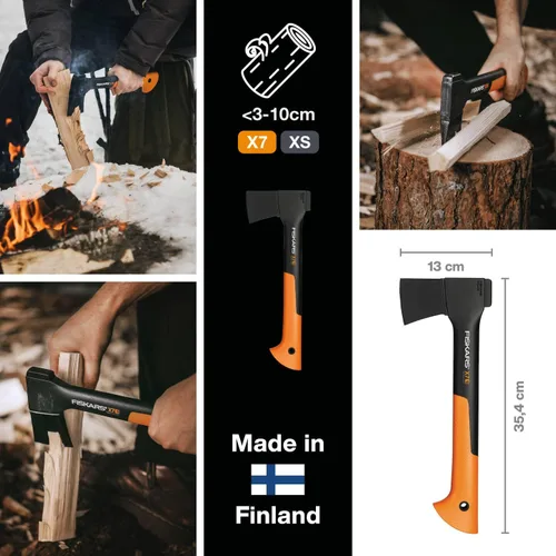 Miniatura 2 de Hacha de cortar Fiskars XS X7, incluye estuche de almacenamiento y transporte, longitud: 35.5 cm, revestimiento antiadherente, hoja de acero de alta