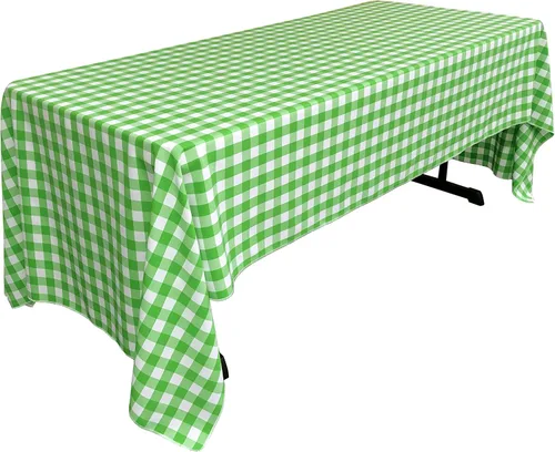 Miniatura 42 de LA Linen Mantel rectangular de poliéster Gingham a cuadros 60 por 84 pulgadas, blanco y verde oscuro