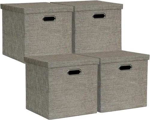 Miniatura 25 de Posprica Cubos de almacenamiento plegables, 11 x 11 x 11 pulgadas, contenedores de tela, 4 unidades, color beige