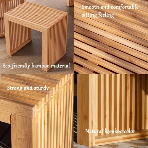Miniatura 4 de APRTAT Banco de comedor de bambú para interiores, banco pequeño de entrada, zapatero, bancos de madera modernos para exteriores, de 17 pulgadas
