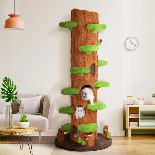 Miniatura 9 de KAMABOKO Bonito árbol para gatos de 42.5 pulgadas, árbol verde para gatos de interior, torre estética para gatos con forro polar de peluche