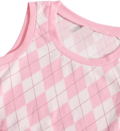 Miniatura 4 de Verdusa Camiseta sin mangas con cuello en V y estampado de rombos a cuadros para mujer