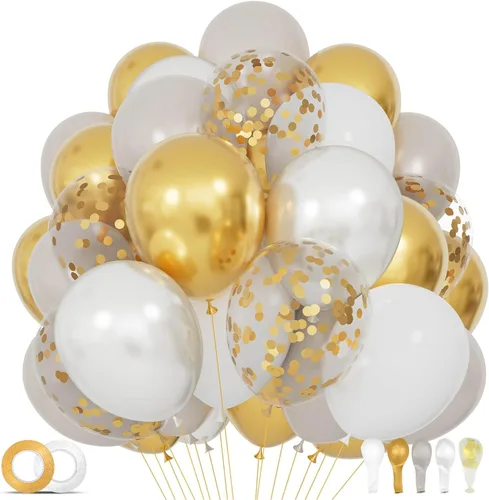 Miniatura 16 de Kit de 68 globos azules y blancos de 12 pulgadas, globos de confeti azul con azul claro, azul bebé y perla blanca con cintas para cumpleaños, bodas
