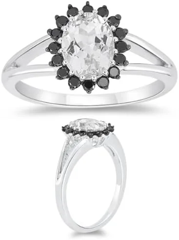 Miniatura 2 de Vogati Anillo de diamantes negros de 0,25 quilates y topacio blanco de 1,80 quilates en oro blanco de 10 quilates
