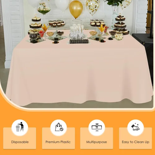 Miniatura 4 de tujol Rollo de mantel de mesa de plástico desechable beige de 54" X 100', cubierta de mesa de plástico con caja cortadora, mantel desechable cortado