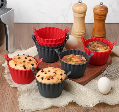 Miniatura 3 de Tazas para muffin de freidora de aire Webake con asa, moldes de silicona LFGB platino para hornear, picaduras de huevo, escalfador de huevos