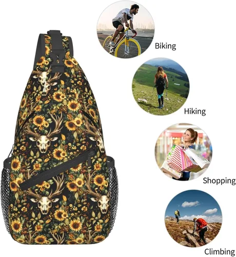 Miniatura 5 de Small Crossbody Bags for Women Men - Vintage Deer Skull Sunflowers Print Adjustable Shoulder Bag Fanny Packs Belt Sling Bag Crossbody Purses