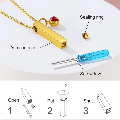 Miniatura 198 de FindChic Collares personalizados con urna para cenizas, barra vertical, gato, luna, reloj de arena, garra de perro, acero inoxidable, chapado en oro