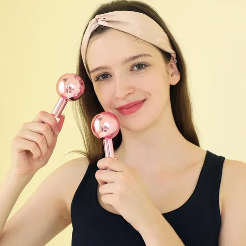 Miniatura 4 de Globos de hielo pfefe para cara y ojos, varitas criogénicas irrompibles de acero inoxidable para rutinas de belleza, globos de enfriamiento con Rosa