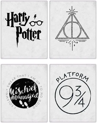 Miniatura 30 de Harry Potter - Banderas de la casa de Hogwarts - Gryffindor - Slytherin - Ravenclaw - Hufflepuff - Diseño geométrico - Juego de cuatro arte de pared
