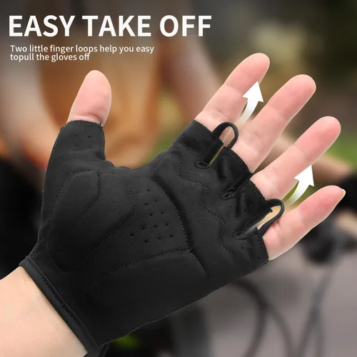 Miniatura 5 de Guantes de ciclismo para hombres y mujeres, guantes acolchados para bicicleta de montaña, guantes ligeros de medio dedo, antideslizantes, absorben