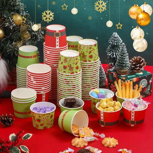 Miniatura 6 de Nuenen 120 tazas de helado de Navidad desechables de 5 onzas, cuencos de postre de papel para Sundae, bar, yogur, cuencos pequeños de aperitivos
