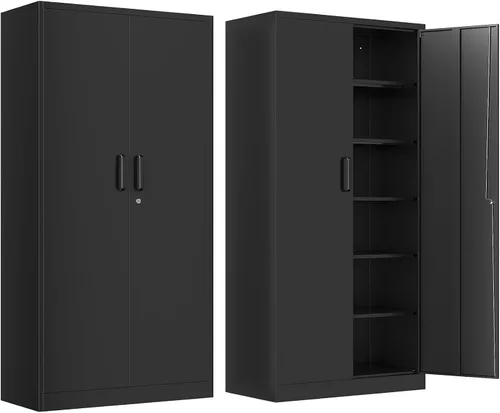 Miniatura 58 de Armario de garaje de metal de 36 pulgadas de alto, gabinetes de almacenamiento de 2 puertas, caninete de herramientas de acero utilitario, caninetes