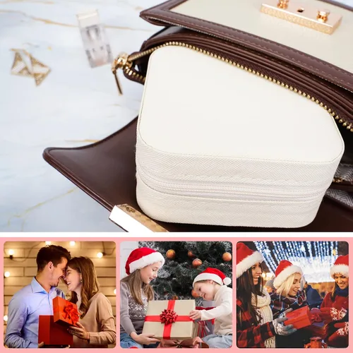 Miniatura 5 de XZUZ Pequeñas cajas de joyería de viaje, organizador de joyas portátil, cajas de almacenamiento para aretes, anillos, collares, cajas de joyería