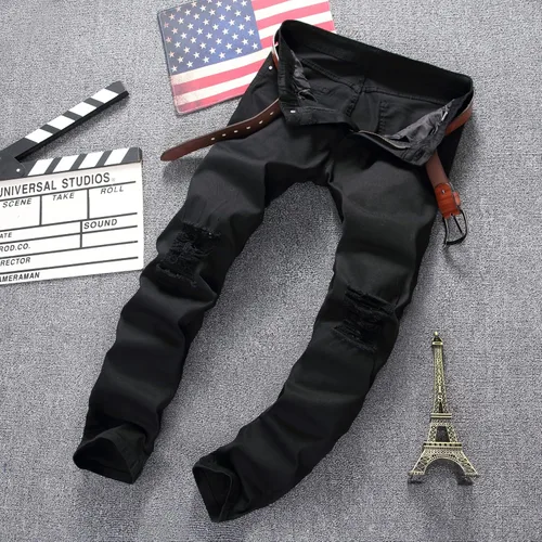 Miniatura 3 de Leward - Pantalones vaqueros para hombre ajustados elásticos color negro