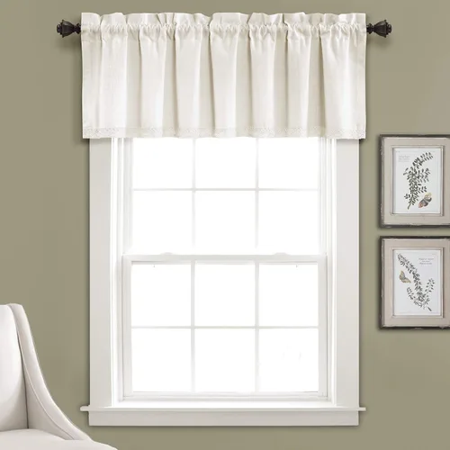 Miniatura 12 de Lush Decor Par de paneles de cortinas de lino con encaje para ventana, 84 x 38 pulgadas, azul