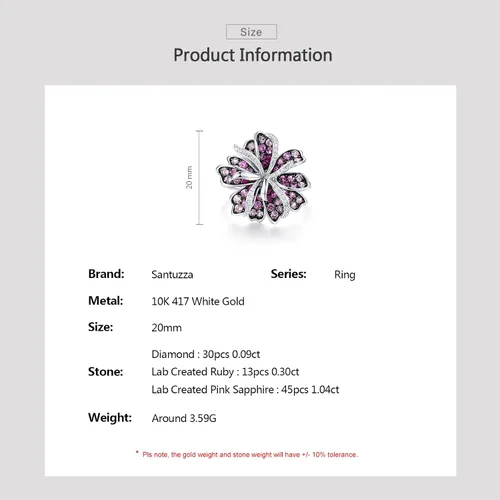 Miniatura 4 de Santuzza Anillo de oro macizo de 10 quilates con piedras preciosas para mujer