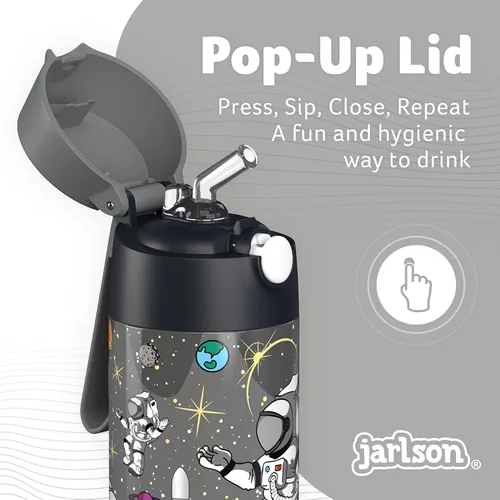 Miniatura 6 de Jarlson® CHARLI - Botella de agua para niños [12 onzas], botella térmica de acero inoxidable con pajilla, botella de agua aislada a prueba