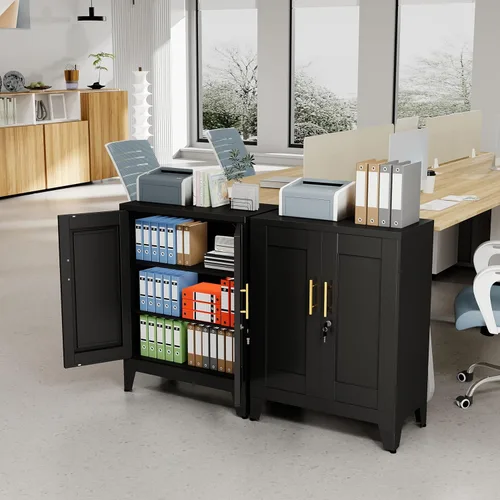 Miniatura 19 de Gabinete de Almacenamiento de Metal Negro, Gabinete de Almacenamiento Alto de 36" con Cerradura y 2 Estantes Ajustables, Organizador de Casillero