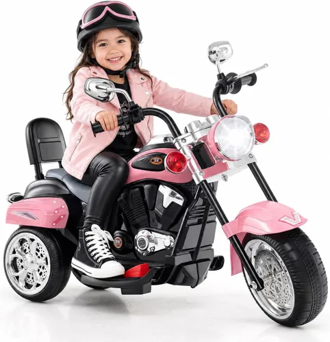 Miniatura 13 de HONEY JOY Motocicleta para niños, mini moto eléctrica de 3 ruedas con batería de 6 V, juguete de paseo con claxon y faro, pedal de pie, para niños