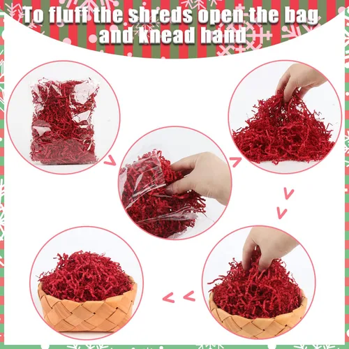 Miniatura 6 de LOMIMOS Relleno de papel de Navidad de 1 libra, papel de rafia de Navidad rojo y verde con confeti de Navidad para envolver regalos, cesta
