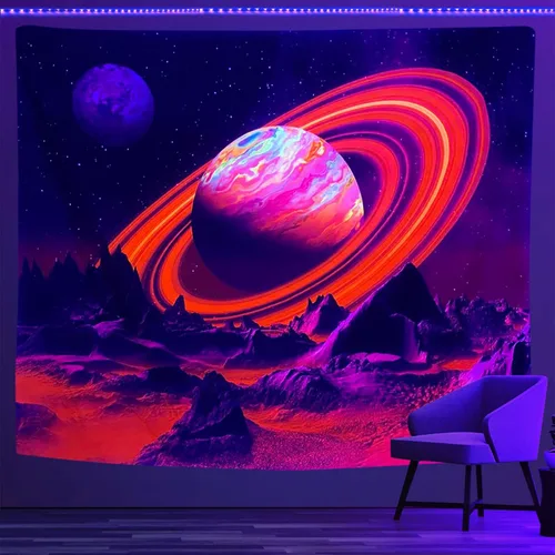 PSYHILAR Póster de luz negra para adultos y adolescentes, espacio exterior, galaxia, planeta, UV, tapiz para colgar en la pared (40 x 30 pulgadas)