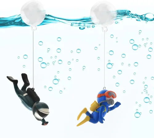 Miniatura 4 de Paquete de 2 Decoraciones Lindas de Buceador Pequeño para Acuario, Decoración de Acuario, Accesorios Flotantes para Acuario, Juguete para Peces