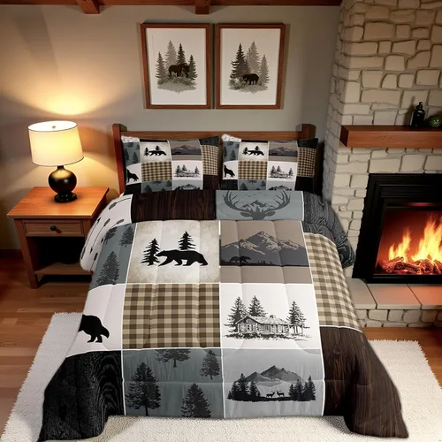 Miniatura 32 de Juego de ropa de cama Happy Camping de Homewish, tamaño individual, con diseño de osos cazadores y pinos, para niños, hombres, adultos, decoración
