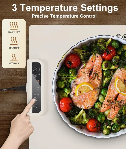 Miniatura 2 de Tapete de calentamiento de alimentos, tapete de calentamiento portátil con 3 ajustes de temperatura, calentador de alimentos de silicona enrollable