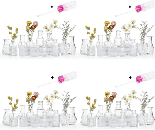 Miniatura 17 de Juego de 12 jarrones de cristal con brocha, jarrones de cristal para centros de mesa lindos, mini jarrón transparente a granel para decoraciones