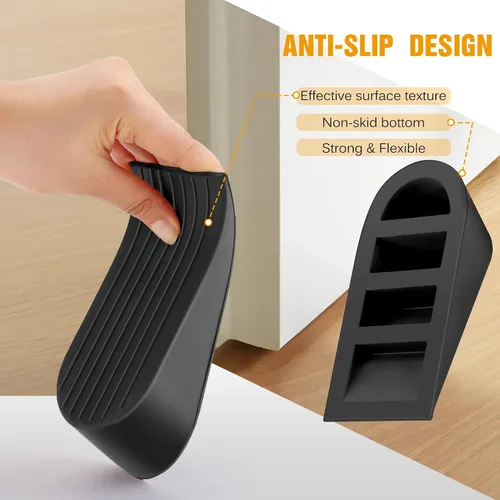 Miniatura 4 de Crosize Tope de Puerta Negro Extra Grande, Alto 1.9 Pulgadas, Tope de Puerta Grande para Piso de Goma, Cuña Tope de Puerta, Espacios de Puerta