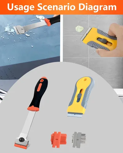 Miniatura 4 de Paquete de 2 raspadores de cuchillas de afeitar con 20 cuchillas de plástico y 20 de metal para quitar pintura, grasa del parabrisas, calcomanía