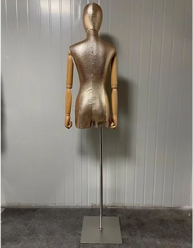 Miniatura 2 de Torso de maniquí femenino, forma de vestido con cabeza y brazos de madera posables, cuerpo torse de maniquí ajustable en altura