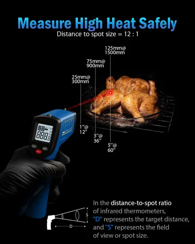 Miniatura 5 de Termómetro infrarrojo, pistola de temperatura digital para cocinar -58~752 ℉, con emisividad ajustable y medida de temperatura máxima, mínima