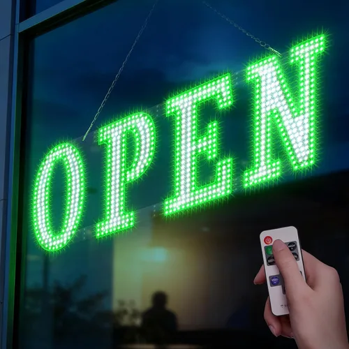 Miniatura 14 de Letrero LED abierto grande de 30" x 10" con control remoto de alta visibilidad para negocios, letrero abierto de 14 modos adecuado para tienda, bar