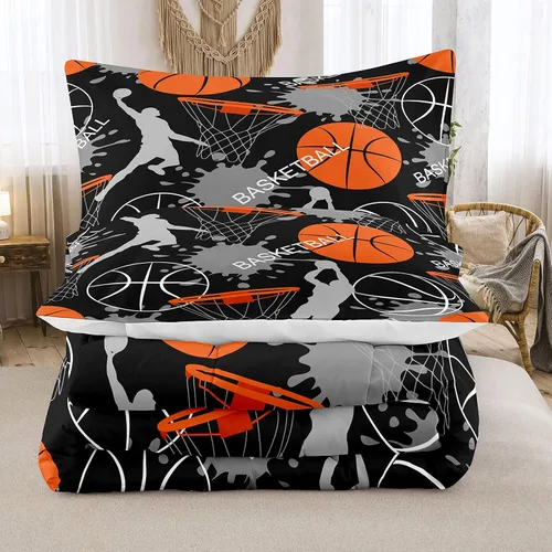 Miniatura 4 de Bodhi Ropa de cama para niños: juego de edredón deportivo de baloncesto para niños, tamaño matrimonial con fundas de almohada 4003
