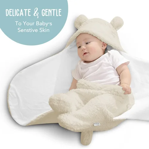 Miniatura 3 de BlueMello Manta para envolver al bebé Felpa ultrasuave esencial para bebés de 0 a 6 meses Recibir envoltorio beige Accesorios ideales